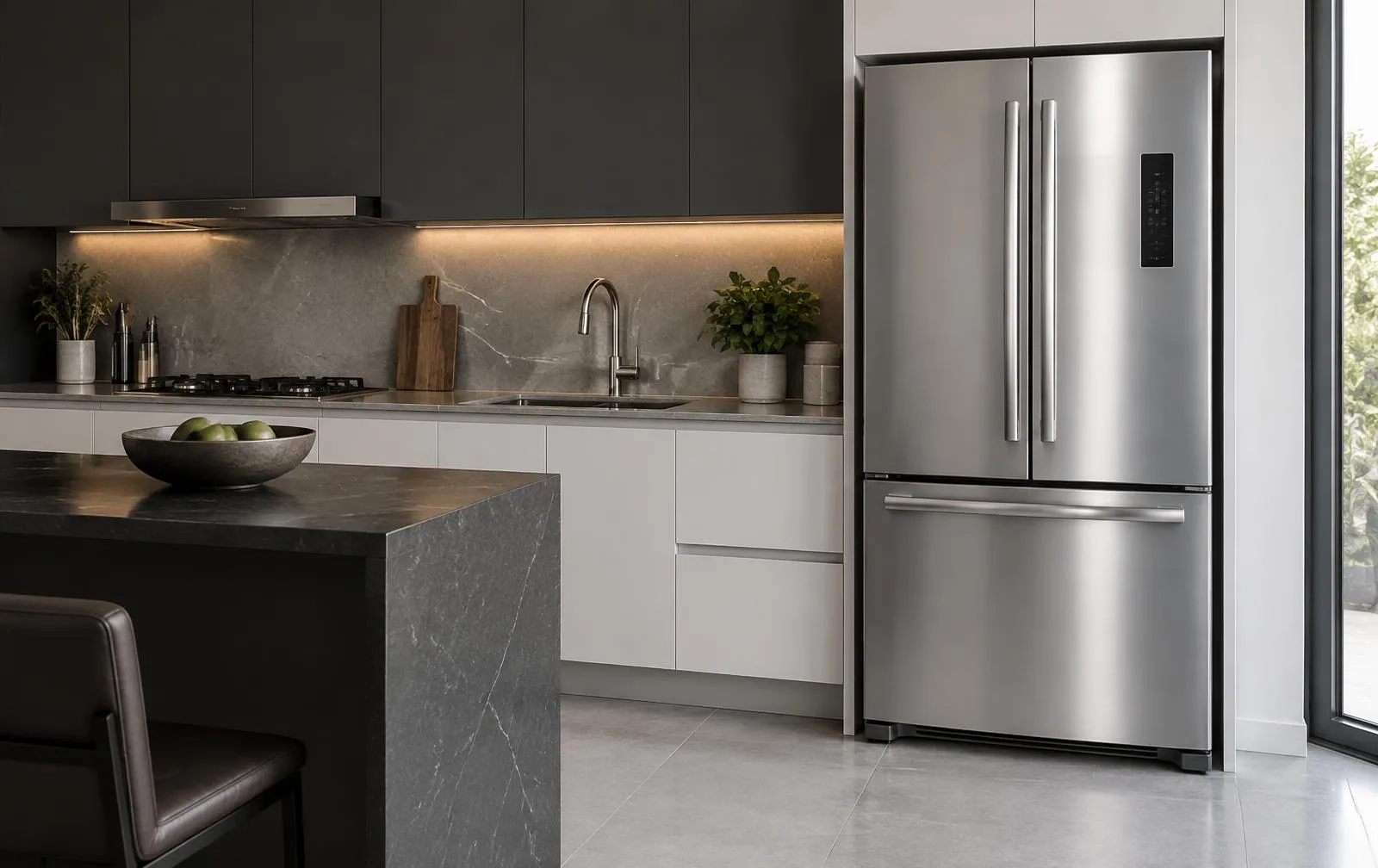 Geladeira em cozinha residencial — imagem ilustrativa